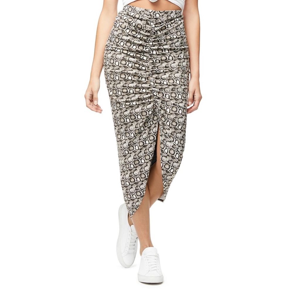 Good American ruched snake skin midi skirt